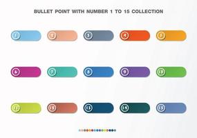 Bullet with number collection. Numbers from 1 to 15. Infographic buttons and points. Design easy to edit . Vector eps10.