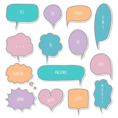 collection set of blank hand drawing speech bubble balloon, think speak talk text box, banner, flat vector illustration design