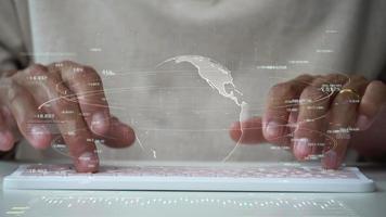 A men using computer for connecting to a cloud computing data hologram. business digital background. video