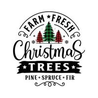 Christmas farm fresh tree winter lettering greeting card. Hand-drawn lettering poster for Christmas. Merry Christmas quotes calligraphy lettering isolated on white background, vector illustration.