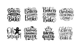 Christmas potholder baking kitchen lettering calligraphy vector set. Hand-drawn lettering poster for Christmas. Christmas winter quotes calligraphy lettering vector illustration.