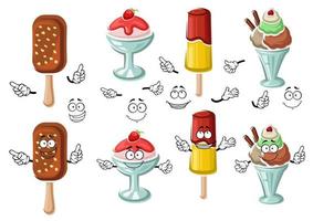 dibujos animados sabrosos personajes de helados coloridos vector