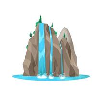 cascada de montaña aislada, cascada de agua de dibujos animados vector