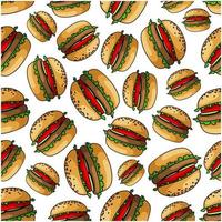 Seamless american bbq burgers background pattern vector