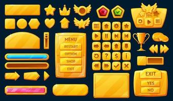 Golden interface game buttons, ui, gui elements vector