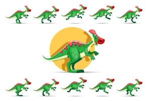 animación de juego de personaje de dinosaurio corriendo de dibujos animados vector