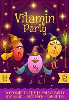 Vitamins and micronutrients party flyer, wizards vector