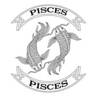 Pisces Zodiak line art vector