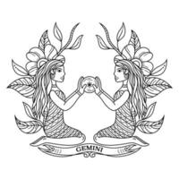 Gemini Zodiak line art vector