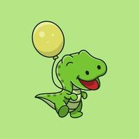 CUTE T-REX HOLDING BALLOON vector