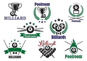 Billiard game or poolroom icons and symbols vector