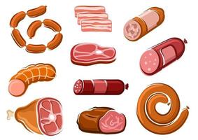 Sausages, ham, bacon, roast beef and steak vector