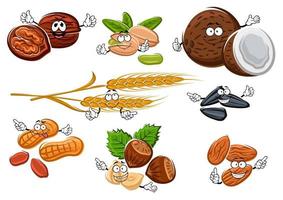 Isolated nuts, seeds and cereal ears vector