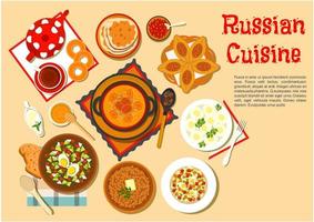 Popular main dishes and dessert of russian cuisine vector