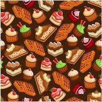 Cakes, cupcakes and waffles seamless pattern vector