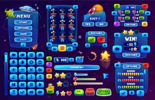 Galaxy space game interface, ui game buttons set vector