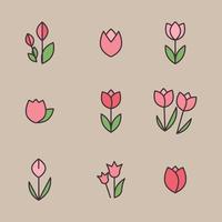 Set of Pink and Green Tulip Icons vector