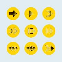 colección de signos de flecha en un círculo amarillo. conjunto de símbolos de dirección. vector