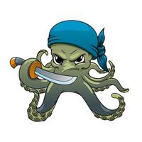 Angry cartoon octopus pirate with sword vector