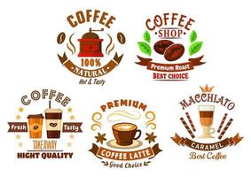 Coffee shop design elements in cartoon style vector