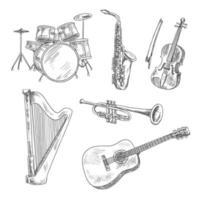 Musical instruments sketches for arts design vector