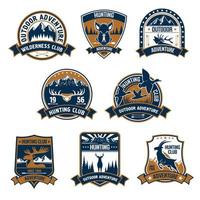 Hunting club icons. Outdoor adventure emblems vector