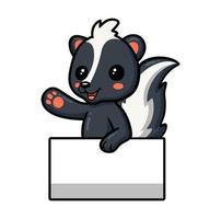 Cute little skunk cartoon with blank sign vector