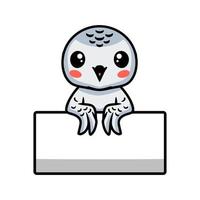 Cute little white polar owl cartoon with blank sign vector