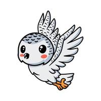 Cute little white polar owl cartoon flying vector