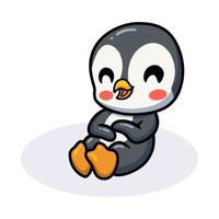 lindo pequeño pingüino de dibujos animados riendo vector