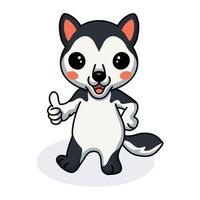 lindo pequeño perro husky de dibujos animados dando pulgar hacia arriba vector