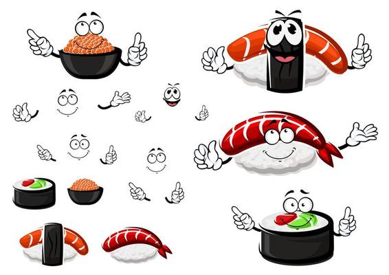 Nigiri sushi, red caviar and sushi roll