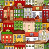 Retro seamless houses of old town streets pattern vector