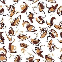 Brown cups of coffee with beans seamless pattern vector