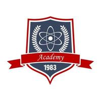 Academy of physics insignia of shield with atom vector