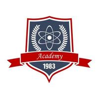 Academy of physics insignia of shield with atom vector