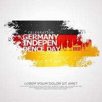 tarjeta de saludo del día de la unidad de alemania, con efecto grunge y salpicadura en la bandera como símbolo de independencia vector