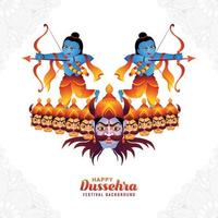 ilustración de lord rama matando a ravana en el fondo del festival feliz dussehra vector