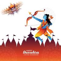 ilustración de lord rama matando a ravana en el fondo del festival feliz dussehra vector