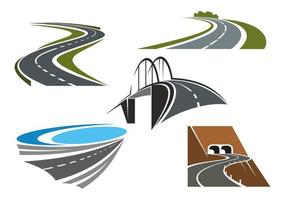 puente de carretera, carreteras rurales y túneles de carretera vector