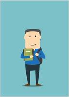 Student, school boy with backpack, books vector