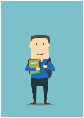 Student, school boy with backpack, books