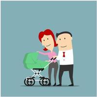 Father and mother over baby carriage vector