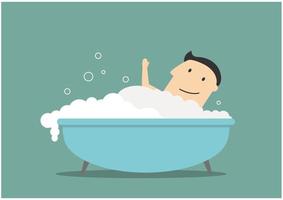 hombre de negocios relajándose en la bañera con espuma vector
