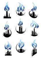 conjunto de iconos de fábricas de la industria del gas y el petróleo vector