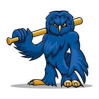 Cartoon blue owl baseball player with bat vector