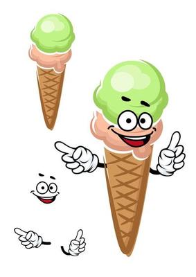 Cartoon strawberry and pistachio ice cream cone