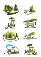 Park, garden and forest landscape icons vector