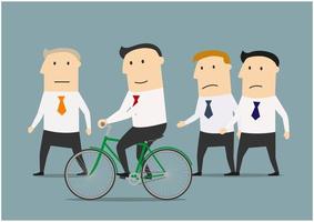 Businessman on bicycle overtaking a colleagues vector