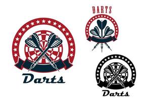 Darts emblems with arrows and dartboard vector